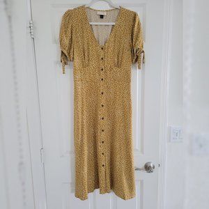 Women's Button Front Short Sleeve Midi Dress